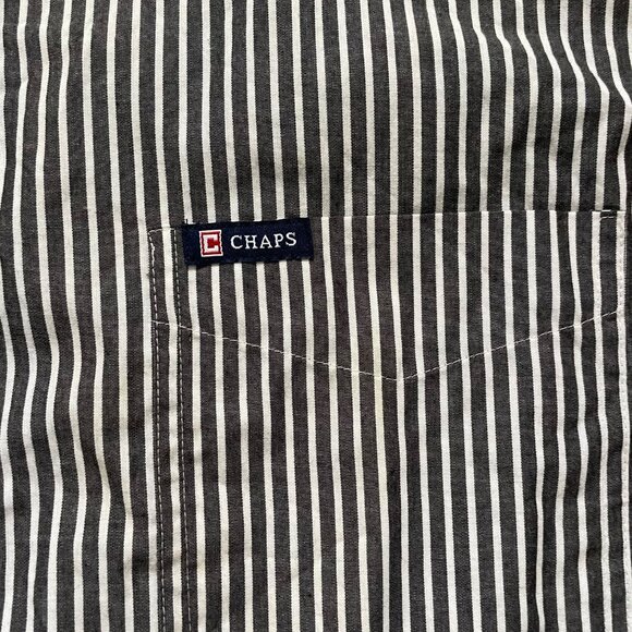 Chaps Mens Gray/White Striped Easy Care Button-Up Shirt L - Picture 8 of 9